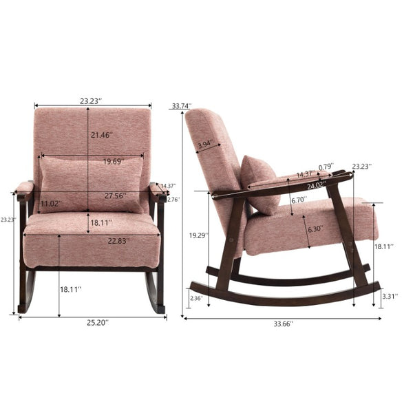 English Elm Mid Century Modern Rocking Armchair with Solid Wood Frame and Upholstered Seat Cushion Pink W2530P568937