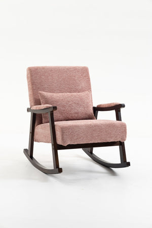 English Elm Mid Century Modern Rocking Armchair with Solid Wood Frame and Upholstered Seat Cushion Pink W2530P568937