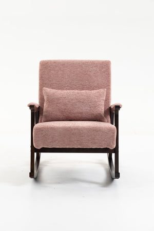 English Elm Mid Century Modern Rocking Armchair with Solid Wood Frame and Upholstered Seat Cushion Pink W2530P568937