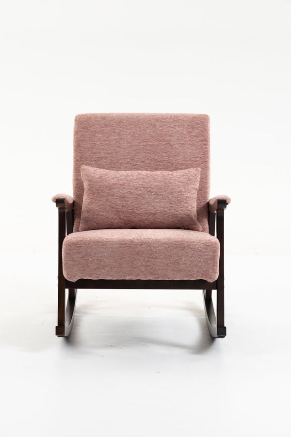 English Elm Mid Century Modern Rocking Armchair with Solid Wood Frame and Upholstered Seat Cushion Pink W2530P568937