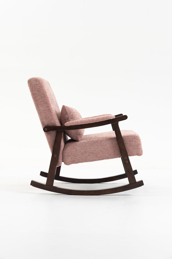 English Elm Mid Century Modern Rocking Armchair with Solid Wood Frame and Upholstered Seat Cushion Pink W2530P568937