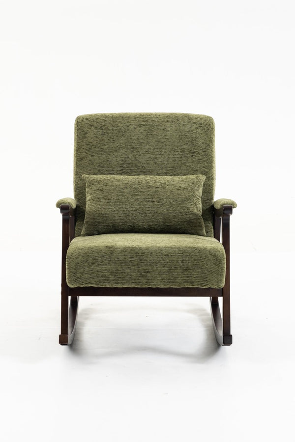 English Elm Mid Century Modern Rocking Armchair with Solid Wood Frame and Upholstered Seat Cushion Antique Green W2530P568938
