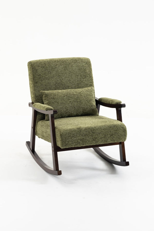English Elm Mid Century Modern Rocking Armchair with Solid Wood Frame and Upholstered Seat Cushion Antique Green W2530P568938
