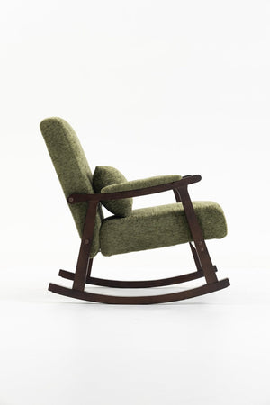 English Elm Mid Century Modern Rocking Armchair with Solid Wood Frame and Upholstered Seat Cushion Antique Green W2530P568938