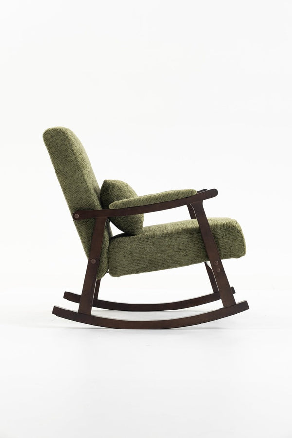 English Elm Mid Century Modern Rocking Armchair with Solid Wood Frame and Upholstered Seat Cushion Antique Green W2530P568938