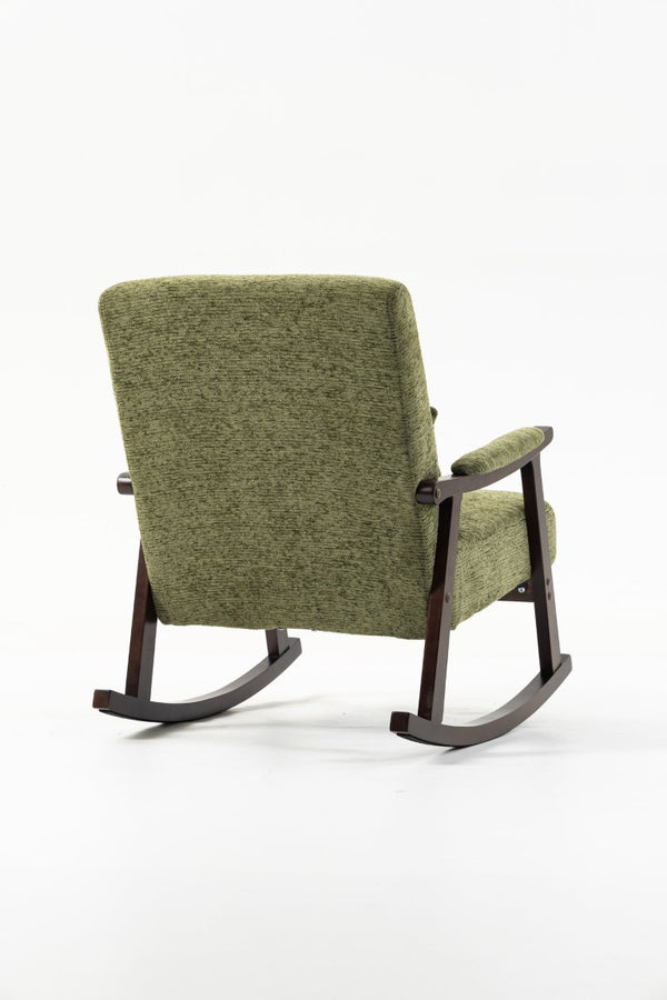 English Elm Mid Century Modern Rocking Armchair with Solid Wood Frame and Upholstered Seat Cushion Antique Green W2530P568938