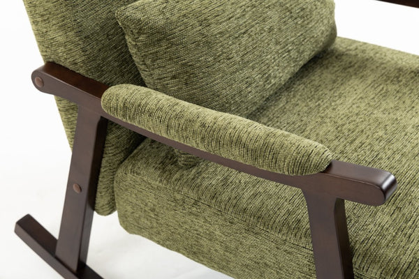 English Elm Mid Century Modern Rocking Armchair with Solid Wood Frame and Upholstered Seat Cushion Antique Green W2530P568938