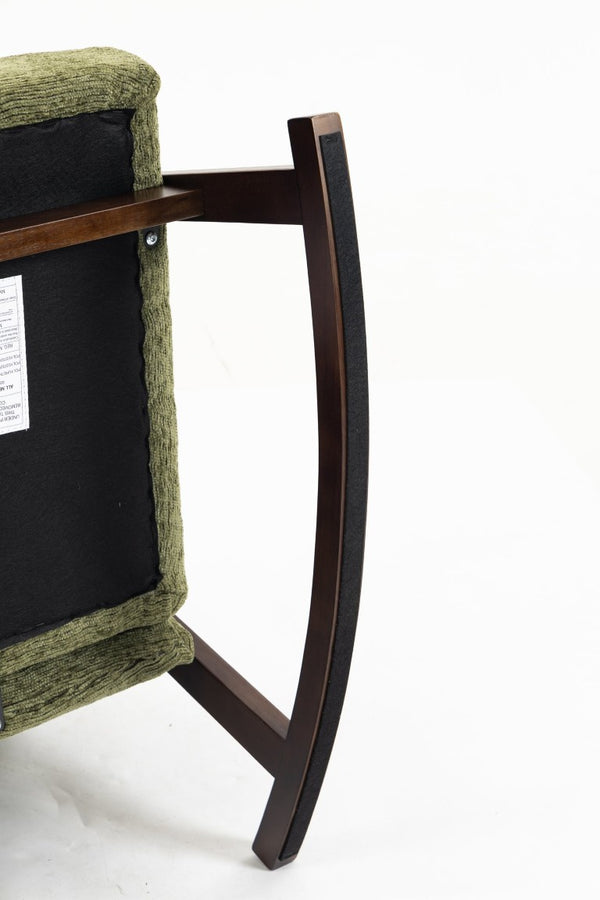 English Elm Mid Century Modern Rocking Armchair with Solid Wood Frame and Upholstered Seat Cushion Antique Green W2530P568938