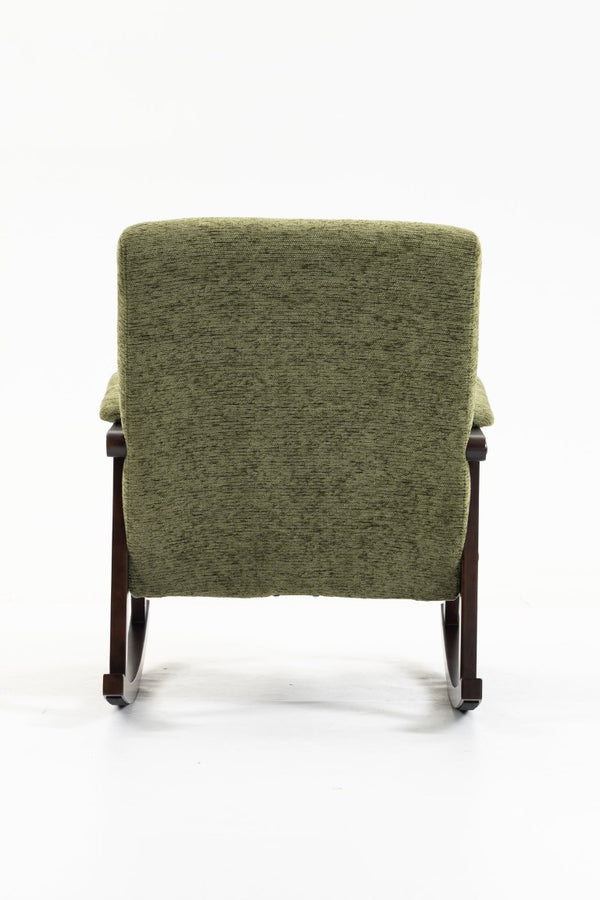 English Elm Mid Century Modern Rocking Armchair with Solid Wood Frame and Upholstered Seat Cushion Antique Green W2530P568938