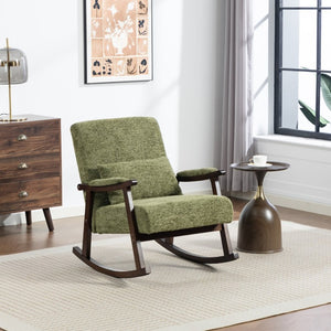 English Elm Mid Century Modern Rocking Armchair with Solid Wood Frame and Upholstered Seat Cushion Antique Green W2530P568938