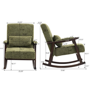 English Elm Mid Century Modern Rocking Armchair with Solid Wood Frame and Upholstered Seat Cushion Antique Green W2530P568938