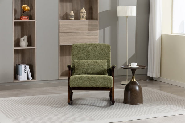 English Elm Mid Century Modern Rocking Armchair with Solid Wood Frame and Upholstered Seat Cushion Antique Green W2530P568938