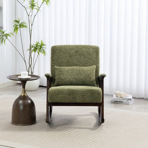 English Elm Mid Century Modern Rocking Armchair with Solid Wood Frame and Upholstered Seat Cushion Antique Green W2530P568938