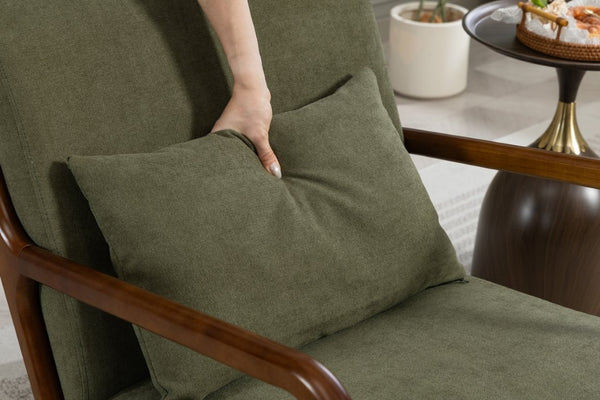 English Elm Mid Century Modern Rocking Armchair with Solid Wood Frame and Upholstered Seat Cushion Antique Green W2530P568938