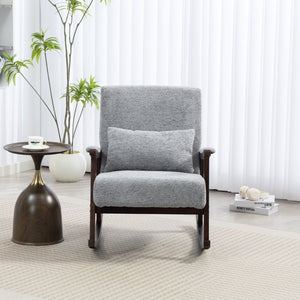 English Elm Mid Century Modern Rocking Armchair with Solid Wood Frame and Upholstered Seat Cushion Grayish W2530P568939