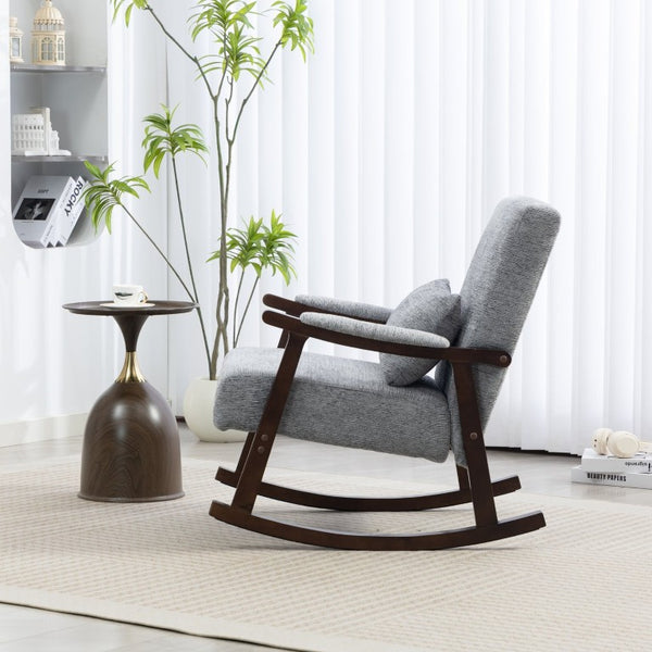 English Elm Mid Century Modern Rocking Armchair with Solid Wood Frame and Upholstered Seat Cushion Grayish W2530P568939