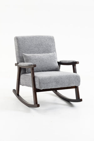 English Elm Mid Century Modern Rocking Armchair with Solid Wood Frame and Upholstered Seat Cushion Grayish W2530P568939