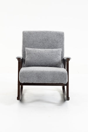 English Elm Mid Century Modern Rocking Armchair with Solid Wood Frame and Upholstered Seat Cushion Grayish W2530P568939