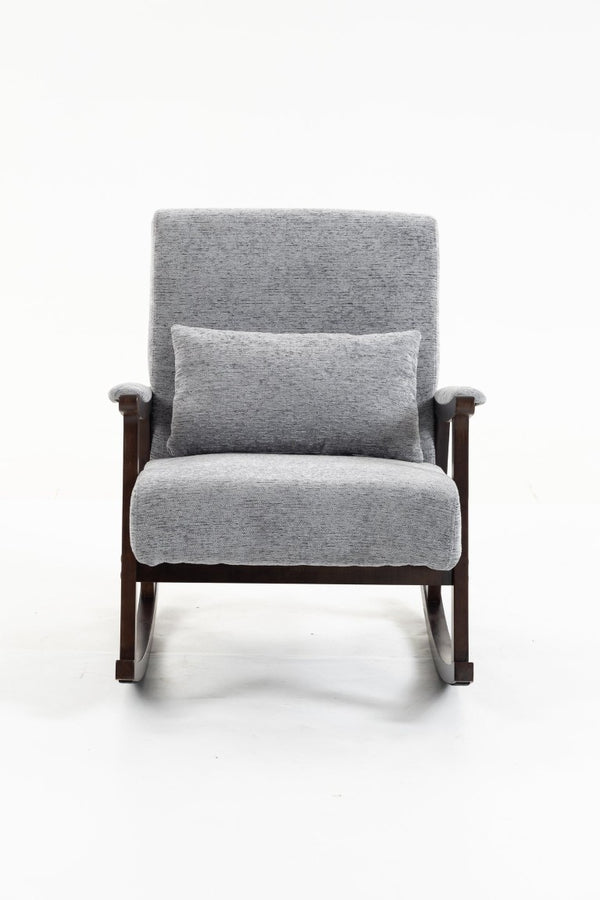 English Elm Mid Century Modern Rocking Armchair with Solid Wood Frame and Upholstered Seat Cushion Grayish W2530P568939
