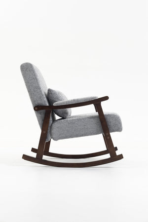English Elm Mid Century Modern Rocking Armchair with Solid Wood Frame and Upholstered Seat Cushion Grayish W2530P568939