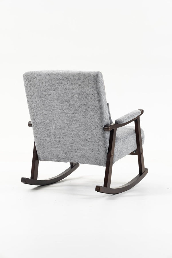 English Elm Mid Century Modern Rocking Armchair with Solid Wood Frame and Upholstered Seat Cushion Grayish W2530P568939