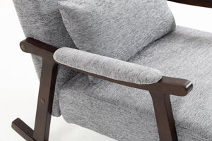 English Elm Mid Century Modern Rocking Armchair with Solid Wood Frame and Upholstered Seat Cushion Grayish W2530P568939