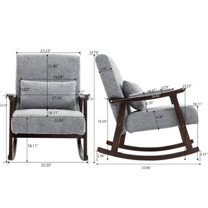 English Elm Mid Century Modern Rocking Armchair with Solid Wood Frame and Upholstered Seat Cushion Grayish W2530P568939
