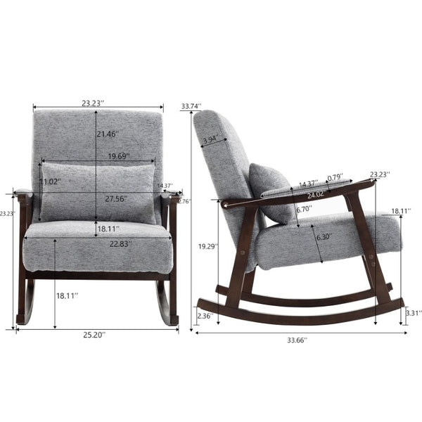 English Elm Mid Century Modern Rocking Armchair with Solid Wood Frame and Upholstered Seat Cushion Grayish W2530P568939
