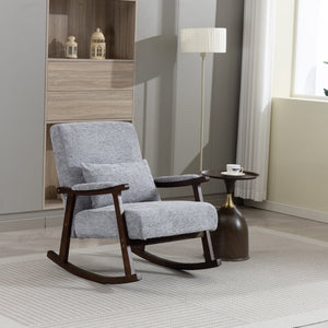 English Elm Mid Century Modern Rocking Armchair with Solid Wood Frame and Upholstered Seat Cushion Grayish W2530P568939