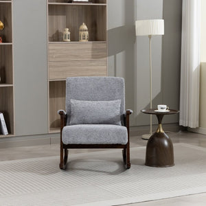 English Elm Mid Century Modern Rocking Armchair with Solid Wood Frame and Upholstered Seat Cushion Grayish W2530P568939