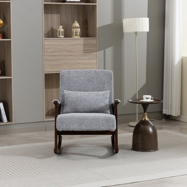English Elm Mid Century Modern Rocking Armchair with Solid Wood Frame and Upholstered Seat Cushion Grayish W2530P568939