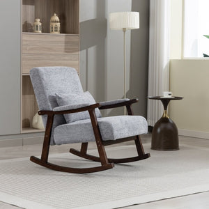 English Elm Mid Century Modern Rocking Armchair with Solid Wood Frame and Upholstered Seat Cushion Grayish W2530P568939