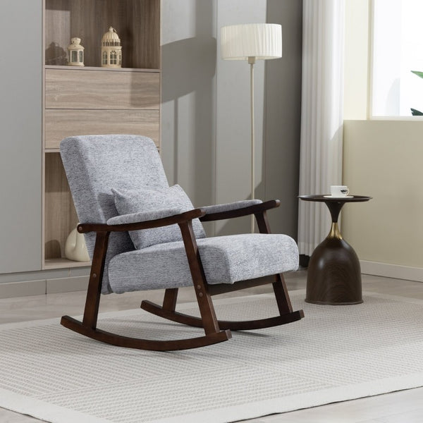 English Elm Mid Century Modern Rocking Armchair with Solid Wood Frame and Upholstered Seat Cushion Grayish W2530P568939