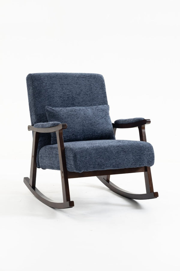 English Elm Mid Century Modern Rocking Armchair with Solid Wood Frame and Upholstered Seat Cushion Antique Blue W2530P568941
