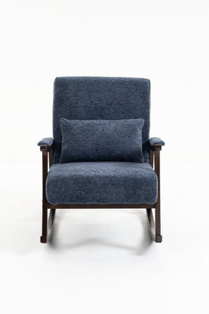 English Elm Mid Century Modern Rocking Armchair with Solid Wood Frame and Upholstered Seat Cushion Antique Blue W2530P568941