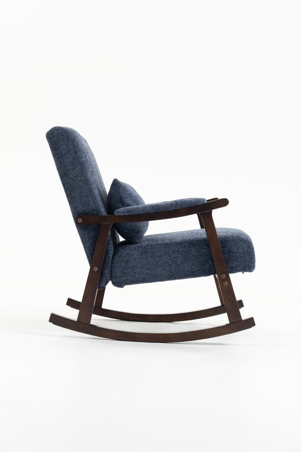 English Elm Mid Century Modern Rocking Armchair with Solid Wood Frame and Upholstered Seat Cushion Antique Blue W2530P568941