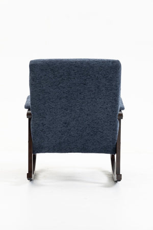 English Elm Mid Century Modern Rocking Armchair with Solid Wood Frame and Upholstered Seat Cushion Antique Blue W2530P568941