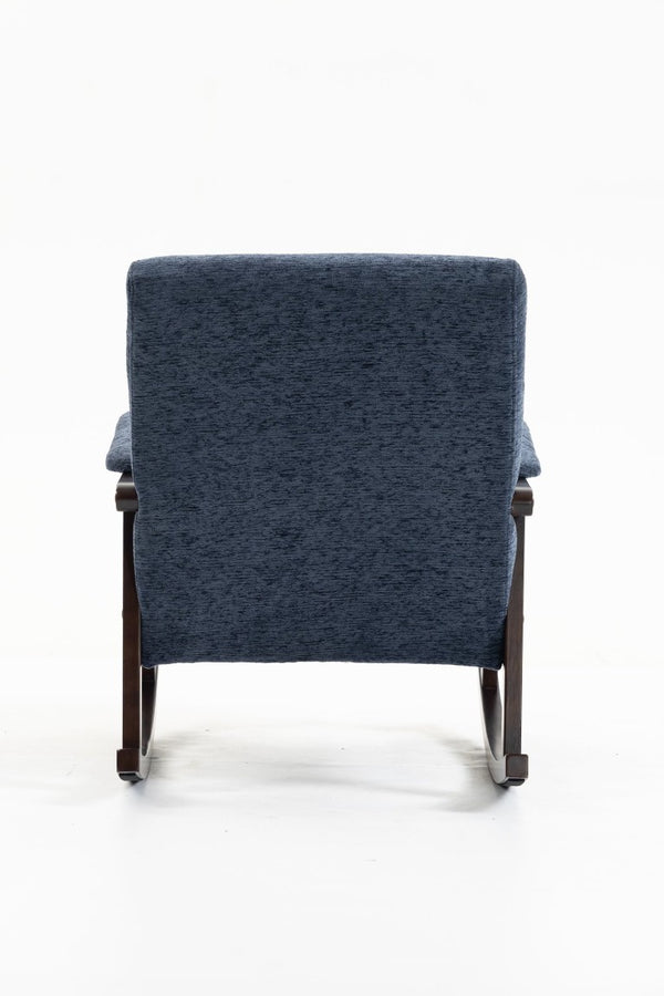 English Elm Mid Century Modern Rocking Armchair with Solid Wood Frame and Upholstered Seat Cushion Antique Blue W2530P568941