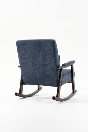 English Elm Mid Century Modern Rocking Armchair with Solid Wood Frame and Upholstered Seat Cushion Antique Blue W2530P568941
