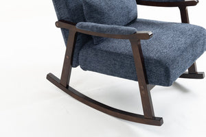 English Elm Mid Century Modern Rocking Armchair with Solid Wood Frame and Upholstered Seat Cushion Antique Blue W2530P568941