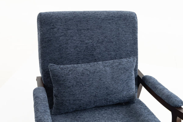 English Elm Mid Century Modern Rocking Armchair with Solid Wood Frame and Upholstered Seat Cushion Antique Blue W2530P568941