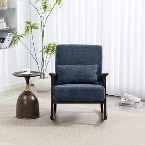 English Elm Mid Century Modern Rocking Armchair with Solid Wood Frame and Upholstered Seat Cushion Antique Blue W2530P568941