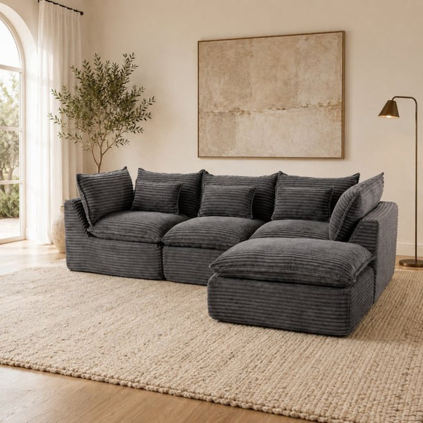 English Elm 102.3" Oversized Modular Sectional with Ottoman Cotton Linen Cloud Foam Living Room Sofa Antique Grey W2530S00023