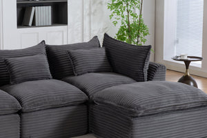 English Elm 102.3" Oversized Modular Sectional with Ottoman Cotton Linen Cloud Foam Living Room Sofa Antique Grey W2530S00023