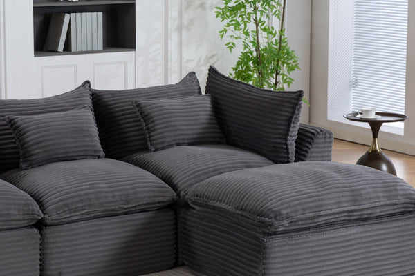 English Elm 102.3" Oversized Modular Sectional with Ottoman Cotton Linen Cloud Foam Living Room Sofa Antique Grey W2530S00023