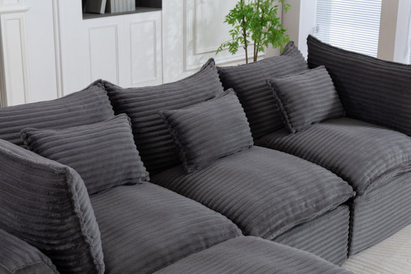 English Elm 102.3" Oversized Modular Sectional with Ottoman Cotton Linen Cloud Foam Living Room Sofa Antique Grey W2530S00023