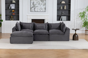 English Elm 102.3" Oversized Modular Sectional with Ottoman Cotton Linen Cloud Foam Living Room Sofa Antique Grey W2530S00023