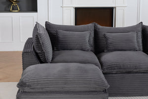 English Elm 102.3" Oversized Modular Sectional with Ottoman Cotton Linen Cloud Foam Living Room Sofa Antique Grey W2530S00023