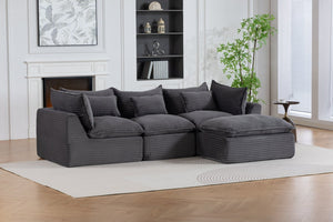 English Elm 102.3" Oversized Modular Sectional with Ottoman Cotton Linen Cloud Foam Living Room Sofa Antique Grey W2530S00023