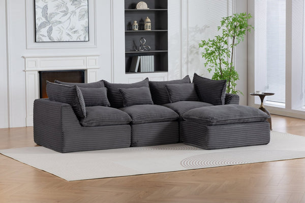 English Elm 102.3" Oversized Modular Sectional with Ottoman Cotton Linen Cloud Foam Living Room Sofa Antique Grey W2530S00023